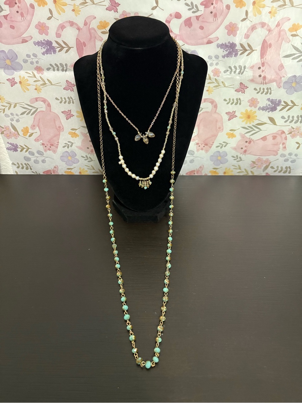Euro Collection multi strand Gold and silver tone bead accents turquoise. New.